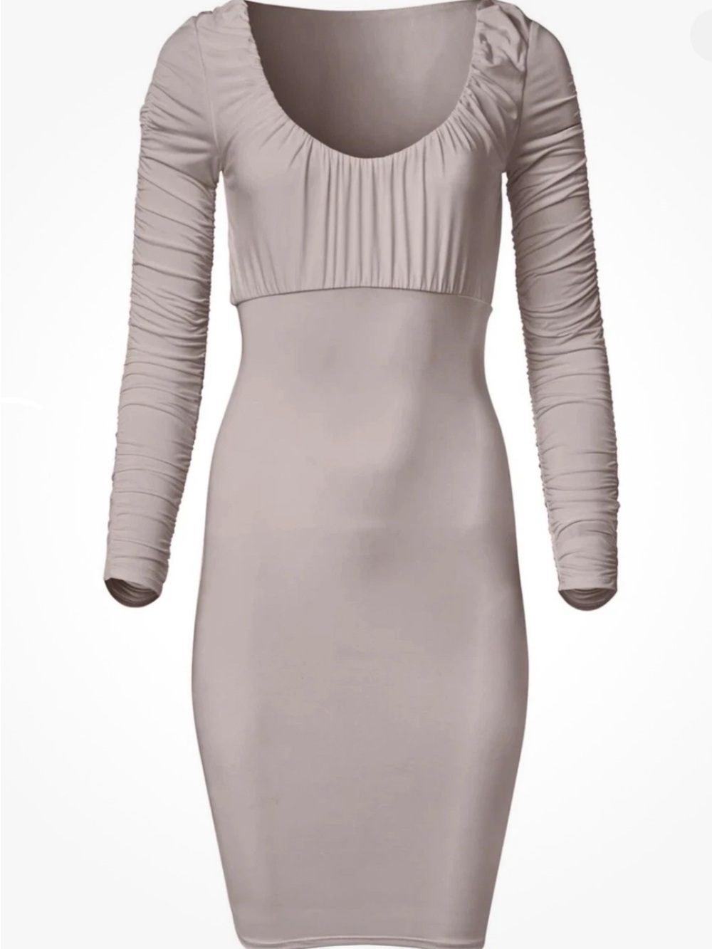 Venus Long Sleeve Scoop Neck Bodycon Knee Length Dress in Taupe Sz L Large